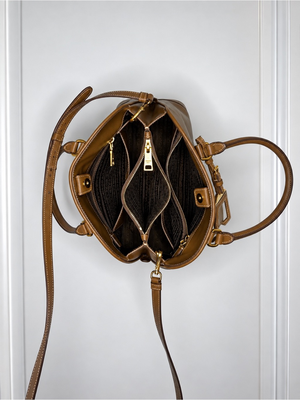 Prada Brown Saffiano Lux Satchel (Camel) - Picture 6 of 8